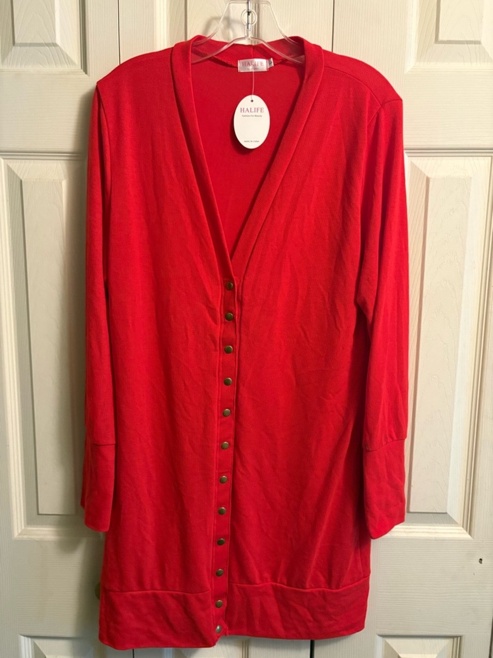 HALIFE Bright Red Long Button Cardigan